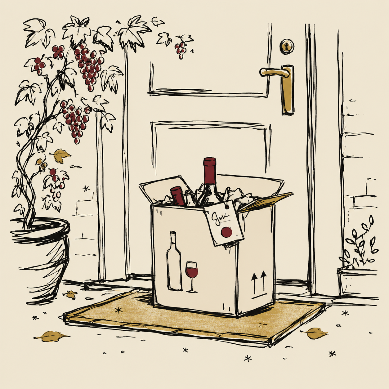 Illustrated wine delivery moment